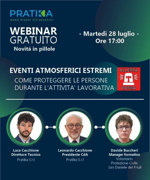 Webinar eventi atmosferici estremi: come proteggere le persone durante l'attivit&agrave; lavorativa